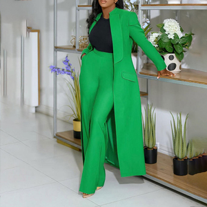 Ensemble Deux Pièces Élégant pour Femme : Costume Long à Revers de Couleur Unie et Pantalon, Idéal pour une Tenue Décontractée ou Professionnelle en Automne - Product Image 4