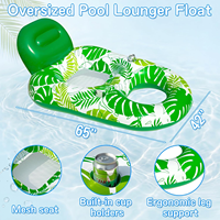 Fauteuils gonflables de piscine FindUWill GLIWAY PVC bleu/vert pour adultes, 65''x42'', grand transat de piscine avec porte-gobelet, porte-téléphone et sac de transport