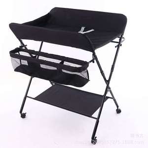 Foldable Portable Baby Changing <b>Table</b> With <b>Wheels</b> And Storage Gray Metal Frame Height Adjustable <b>For</b> Newborn Care - Product Image 2
