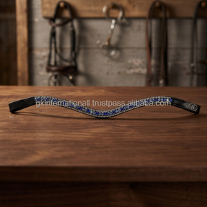 Cristales redondos bellamente hechos a mano con pequeños cristales, banda de cejas de caballo de cuero negro personalizada en mazorca completa de gran tamaño - Product Image 1