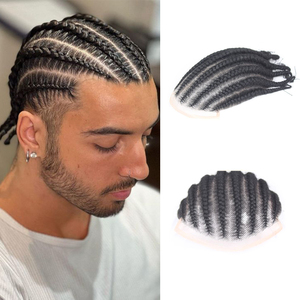 Parrucca da uomo con 8 trecce cornrow, base in pizzo intero, protesi capillare maschile, trecce all'uncinetto, parrucche in pizzo, sistemi di capelli umani per uomini neri - Product Image 1