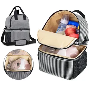 Breast Pump Bag Tote with Cooler Compartment for Breast Pump Cooler Bag Breast Milk Bottles Double Layer lunch cooler bags