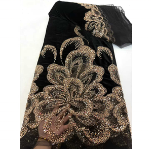 Tela de Encaje de <span class=keywords><strong>Terciopelo</strong></span> de Alta Calidad con Bordado Floral de Lujo, con Cuentas y Lentejuelas, Color Rosa, para Fiestas Nocturnas, para Mujeres Nigerianas - Product Image 3