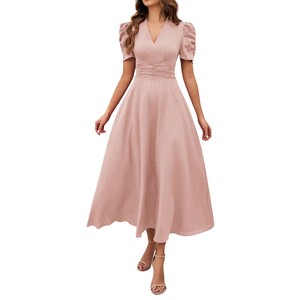 Nouvelle Collection Printemps 2026 – Robe Longue Vintage <span class=keywords><strong>Chic</strong></span> et Élégante pour <span class=keywords><strong>Femme</strong></span>, Taille Haute Unie avec Manches Princesse et Effet Amincissant - Product Image 5