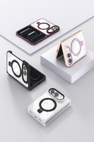 Coque de téléphone fine et transparente avec support intégré, anneau magnétique, protection anti-jaunissement des bords et coussinets d'angle pour iPhone Duo Fold