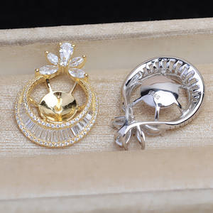 จี้เงินแท้ชุบทองคำขาว S925 ยี่ห้อ Wenchi สำหรับทำเครื่องประดับ DIY แบบมีฐานรองไข่มุก ขนาด 13-14 มม. รุ่น 13867 - Product Image 3