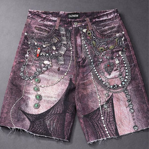 DiZNEW Pantaloncini in Denim da Uomo Personalizzati Streetwear Trendy Lavati con Stampa 3D Catene Jorts - Product Image 2