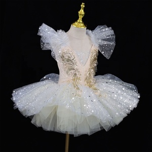 Costumes de tutu de ballet pour filles, manches papillon, robe en tulle scintillante à étoiles, justaucorps à col, jupe crêpe, tenue de spectacle, sur mesure - Product Image 4