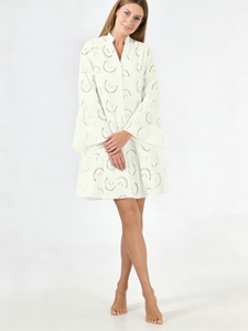 Nouvelle Robe Décontractée Ample en Coton Beige Brodé à Tissage Ouvert Longueur Genou Unie 3D avec Col en V et Manches Évasées 2026 - Product Image 6