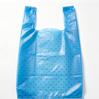Sac en plastique durable bleu et marron à pois imprimé en HDPE, type T-shirt, pour le marché, la vente au détail et l'épicerie