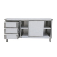 Table de travail en acier inoxydable 201/304 avec tiroirs et porte coulissante pour restaurant rapide, hôtel, boulangerie, cantine, cuisine