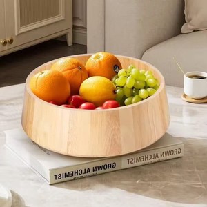 ชามสลัดไม้ทรงตื้น จานผลไม้ไม้เนื้อแข็ง สำหรับใช้ในครัวเรือน - Product Image 1