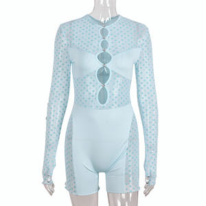 Combinaisons de sport pour femmes avec logo personnalisé, body moulant, transparent, ajouré, sexy, en maille, une pièce, combinaison, pantalon de survêtement pour femmes - Product Image 6