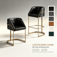 Chaise de bar moderne de luxe en métal doré, revêtement en cuir véritable à l'avant et en PU à l'arrière, hauteur de siège personnalisable, tabouret de bar pour bar, café, restaurant