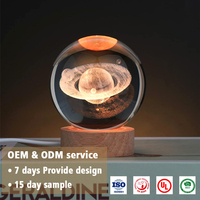 Luminaires personnalisés, boule de cristal sculptée en 3D, lampe de nuit LED, mini boule de verre, base en bois, ornements, cadeaux commémoratifs d'anniversaire