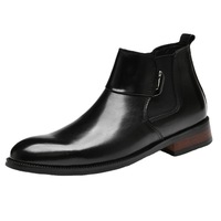 Bottes Chelsea pour hommes, hauteur accrue de 6 cm, avec semelle en bois et tige haute en cuir