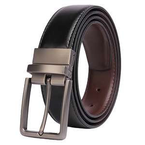 Cinto Masculino de Couro Genuíno com Listras Dupla Face, Estilo Sofisticado e Popular, com Fivela Giratória para Uso Diário - Product Image 1