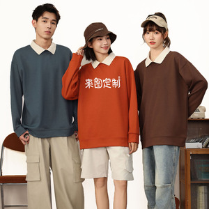 Spring Autumn Stand Collar Pullover Sweatshirt Couple Style Unisex Loose Fit Custom Uniform Logo Printed T Shirt - Product Image 3