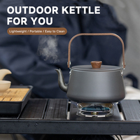 Bouilloire de camping en alliage d'aluminium avec poignée en bois, pour faire bouillir de l'eau, du thé ou du café en extérieur, pot portable pour pique-nique, kit de cuisine pour le camping et la randonnée