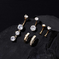 Lot de 6 Piercings de Nombril Unisexe en Acier Inoxydable, Forme Cœur Entièrement Sertie de Diamants, Bijoux de Corps