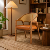 Fauteuil de salle à manger en bois avec dossier en rotin pour restaurant, hôtel, café, siège rembourré beige, chaise d'appoint de style moderne du milieu du siècle