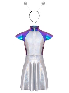 Ensemble de costumes d'extraterrestres pour filles de 6 à 16 ans, robe trapèze, costume mignon pour les fêtes cosplay, spectacles sur scène, danse de salon et danse latine - Product Image 5