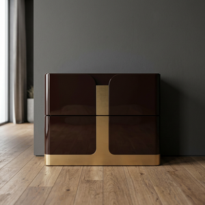 Durable Mahogany Nightstand Walnut Veneer Brass Accent Modern Design Bedroom Home Hotel Furniture Wooden Living Room Home Office - Product Image 3