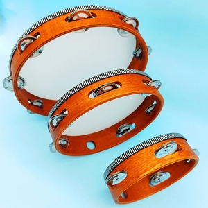 Wholesale Vintage Brown Wooden Tambourine With Single Row Paired Metal Jingles Orff Percussion Instrument For Performance - Product Image 6