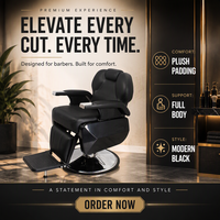 Fauteuil de Barbier Inclinable Moderne avec Base Hydraulique Relevable, Conception Robuste pour Salons de Coiffure et Barbiers