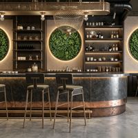 Comptoir de bar personnalisé en bois pour café et bar à café avec armoire de rangement et éclairage LED