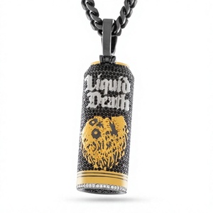 Pendentif Liquid Death Can en argent rhodié noir naturel avec diamant taille brillant 50g, bijou commémoratif unisexe tendance Hip Hop - Product Image 4