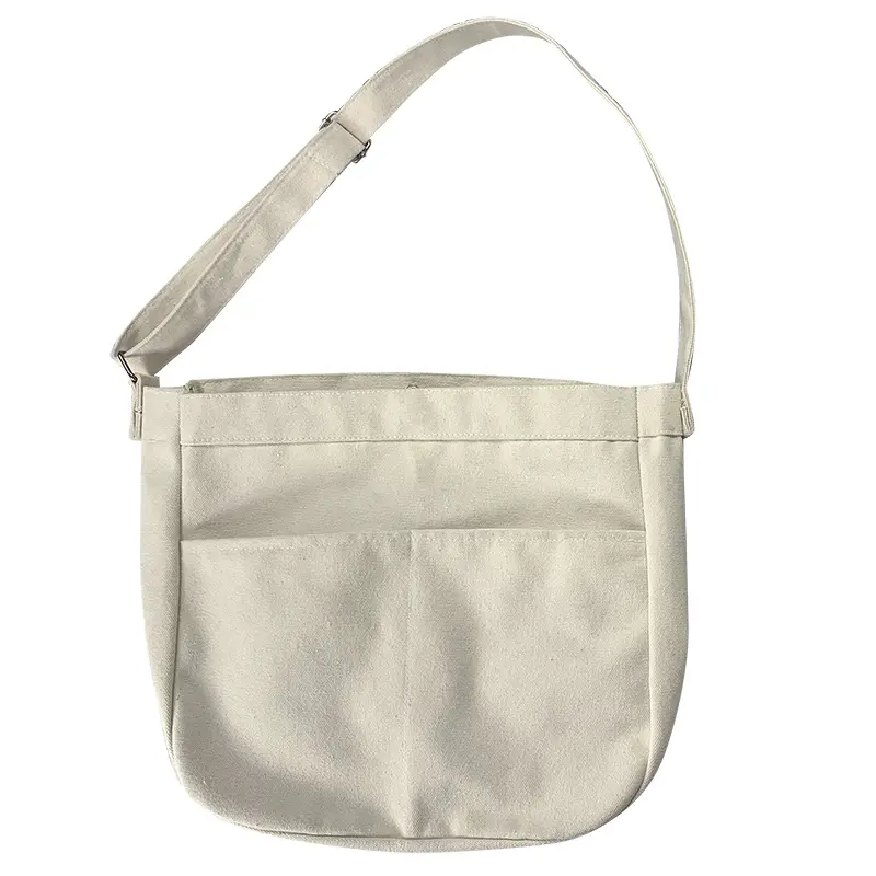 Mode Simple logo personnalisé sac de messager 12oz toile blanc sac à bandoulière fourre-tout couleur pure sac de toile horizontal