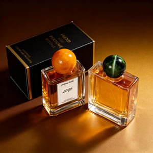 ขวดน้ำหอมแก้วใสทรงสี่เหลี่ยมสวยงามขนาด50/100มล. พร้อมฝาทรงกลมลวดลายหินอ่อนสีส้มเหลือง - Product Image 3