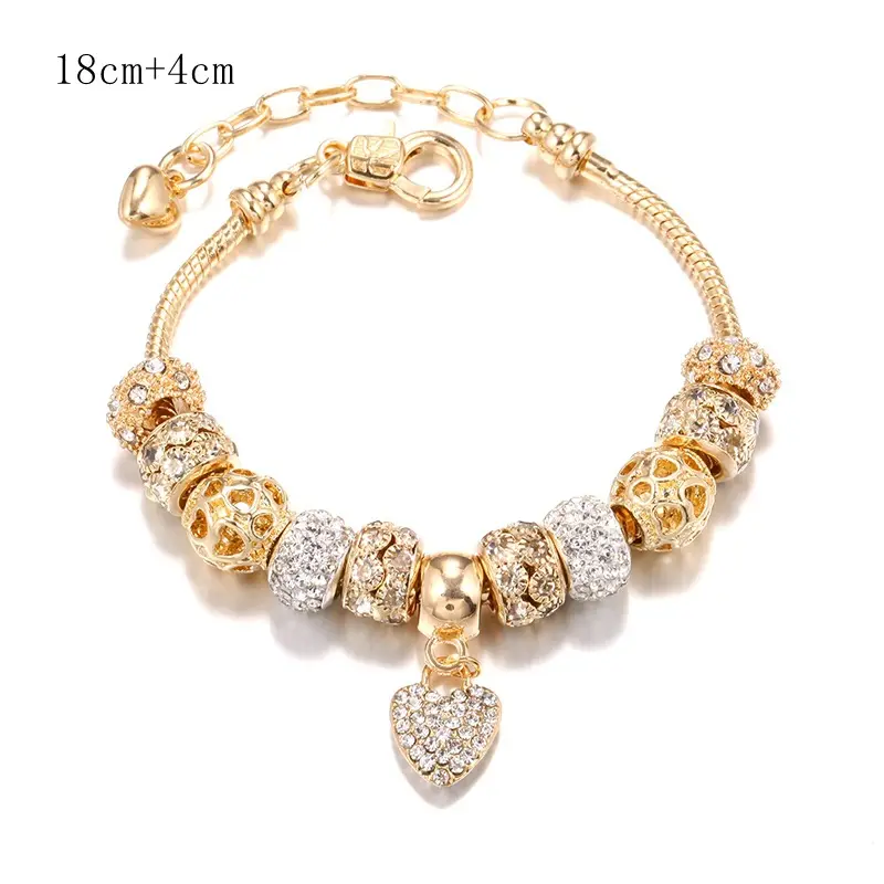 High quality rose gold plated CZ charm bracelet large hole hollow beads zircon charm bracelet for women