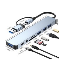 Hub USB 3.0 Mini en Aluminium 8 en 1 avec 8 Ports Type C USB2.0 Adaptateur Splitter USB C Universel pour Ordinateur Portable Souris Clavier