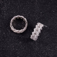 RTS 2 rangées glacées Moissanite Cuban Link Ring 925 Sterling Silver Pass Diamond Tester VVS Moissanite Diamond Men Cuban Ring