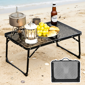 Portable Folding Camping <b>Table</b> Mesh Outdoor Picnic <b>BBQ</b> <b>Table</b> Lightweight Collapsible Steel Desk <b>for</b> Beach Travel - Product Image 1