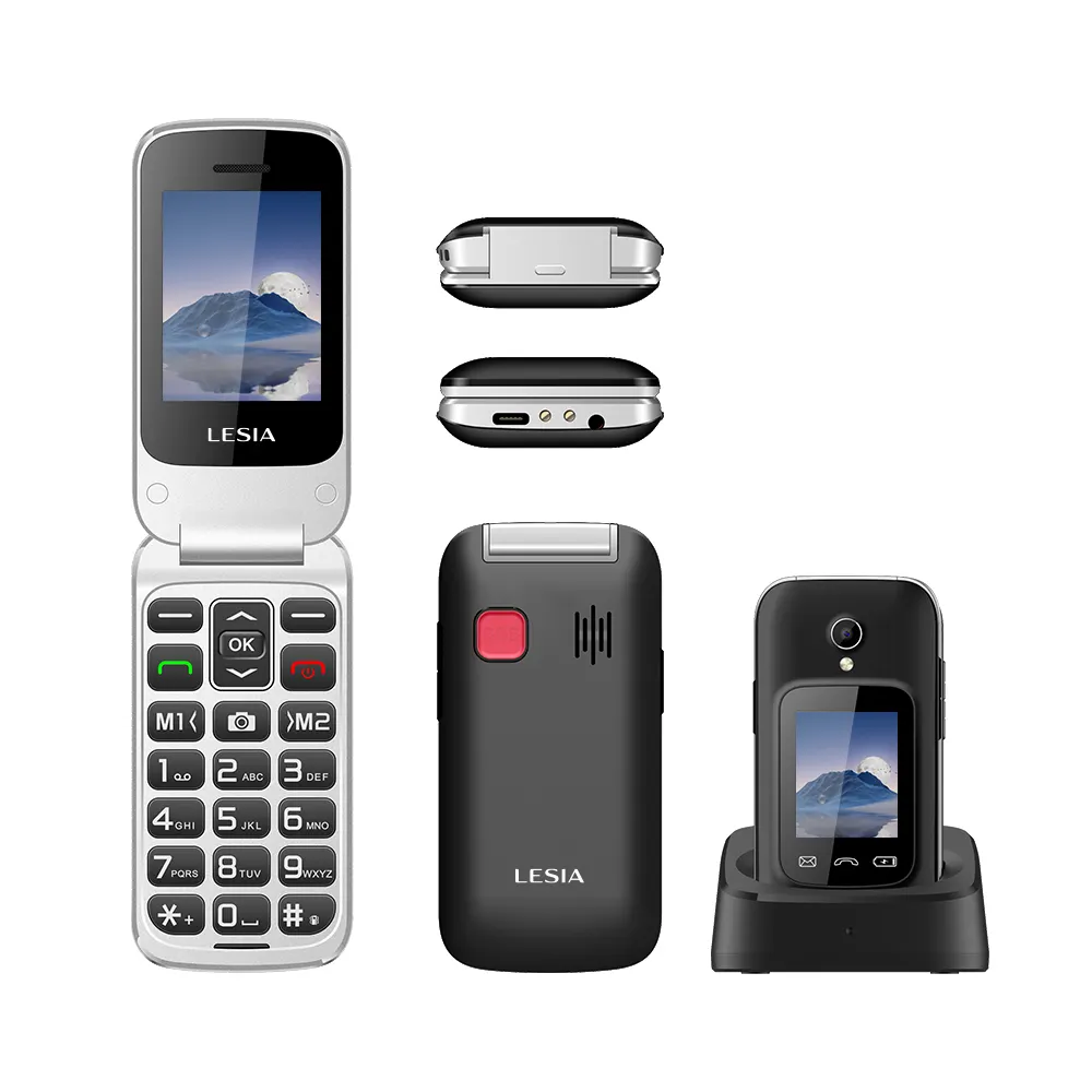 Lesia flip feature phone 2.4 polegadas + 177 polegadas tela dupla 4G GSM 1000mAh Dual Sim Rádio FM desbloqueado Celular da China