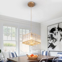 Lustre suspendu moderne en cristal doré carré avec ampoule E27 et câble de 100 cm pour îlot de cuisine et salle à manger