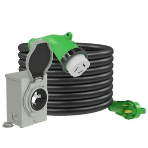 50 Amp Generator Power Inlet Box and Power Cord 135 Degree Locking Combo Kit, NEMA 14-50P to SS2-50R Extension Cord 25FT