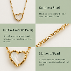 Collar con Colgante de Corazón Chapado en Oro con Incrustaciones de Concha, Cadena de Caja, Joyería Romántica para el Día a Día para Mujer - Product Image 3