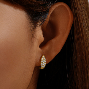 CANNER Boucles d'oreilles créoles pour femme en argent sterling 925, avec zircone cubique, forme goutte d'eau, graines de melon, poire, style Huggie, cadeau - Product Image 3