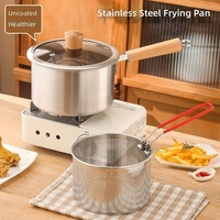 Mini-casserole en acier inoxydable pour lait, poignée en bois massif, compatible gaz, multifonctionnelle, avec couvercle combiné pour friture