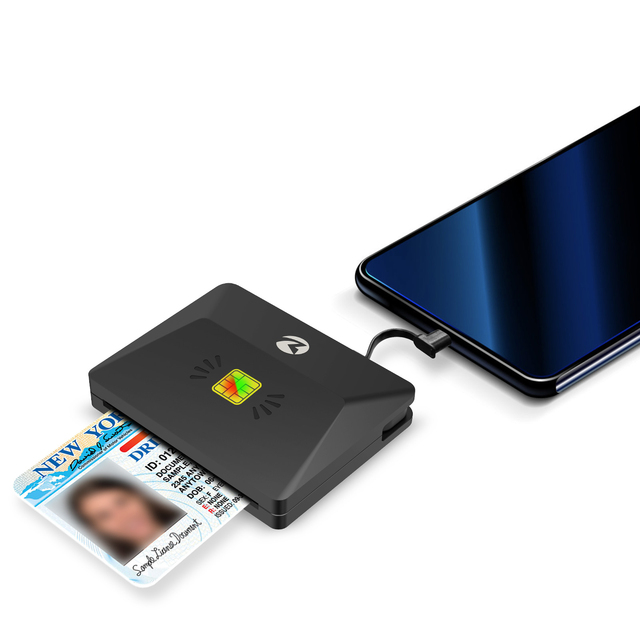 ZOWEETEK ISO 7816 Type C Chip Card Reader Writer OTG Mobile Credit Card Reader Payment USB C Smart Card Reader for Phone Tablets