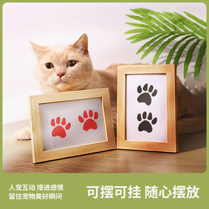 JNP011 <b>Wooden</b> Pet Photo <b>Frame</b> Rectangular DIY Wall Hanging Cat Dog Paw Print Commemorative <b>Frame</b> Red Black Blue Monochrome - Product Image 5
