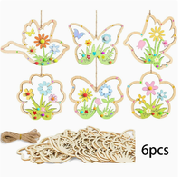 Ensemble d'ornements en bois non finis - Découpes de papillons, d'oiseaux et de fleurs pour la peinture DIY et les loisirs créatifs de décoration intérieure, décorations de Pâques