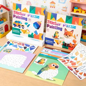 Rompecabezas de pegatinas, juguete de papel para pintar para niños mayores de 3 años, libro de actividades educativas con personajes y edificios - Product Image 3