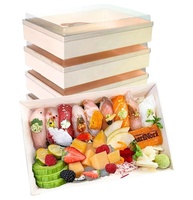 Boîte d'emballage en bois transparente, biodégradable, de qualité alimentaire, jetable, pour gâteaux, sushis, desserts, pâtisseries, cupcakes, beignets, brownies