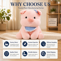 Boneka Babi Custom 22cm, Boneka Plush OEM Produsen Grosir Mainan Plush dengan Desain Bib Pita Gingham dan Renda, Hadiah Anda