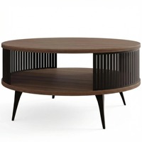 Table basse ronde noire avec étagère et pieds en métal, tables de salon, table d'appoint, table de canapé, table à thé pour le salon